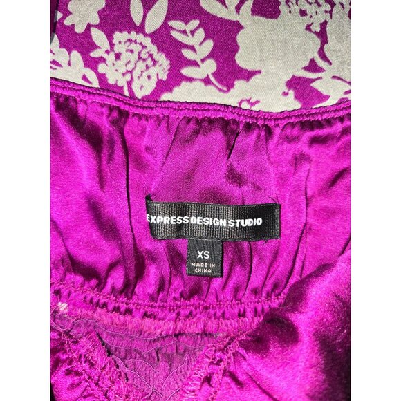 VTG Y2K Express Purple & White Floral Silk Blend Babydoll Dress XS - Picture 3 of 7